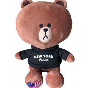 LINE Friends Brown Bear Plush Stuffed Toy NYC Hoodie 12” Limited Edition